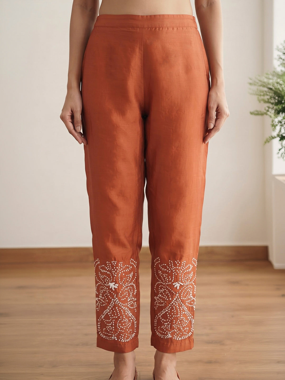 Orange Embroidered Dola Silk Kurta With Pant &amp; Dupatta