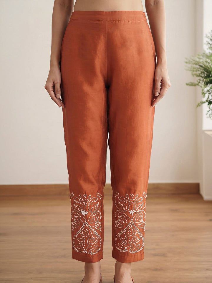 Orange Embroidered Dola Silk Kurta With Pant &amp; Dupatta