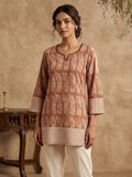 Orange Cotton Blend Round Neck Embroidered Kurta