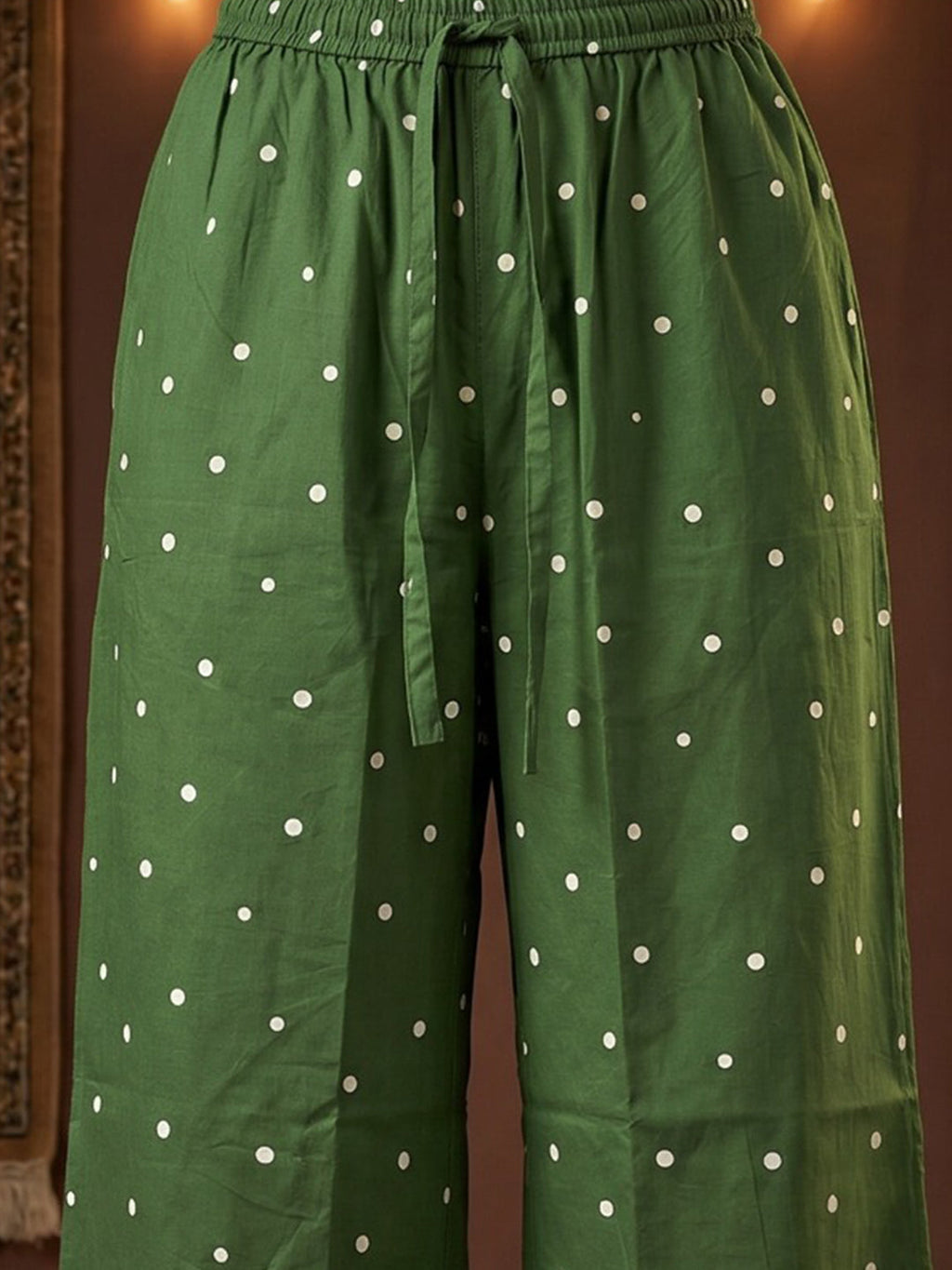 Green Embroidered Cotton Blend Round Neck Suit Set
