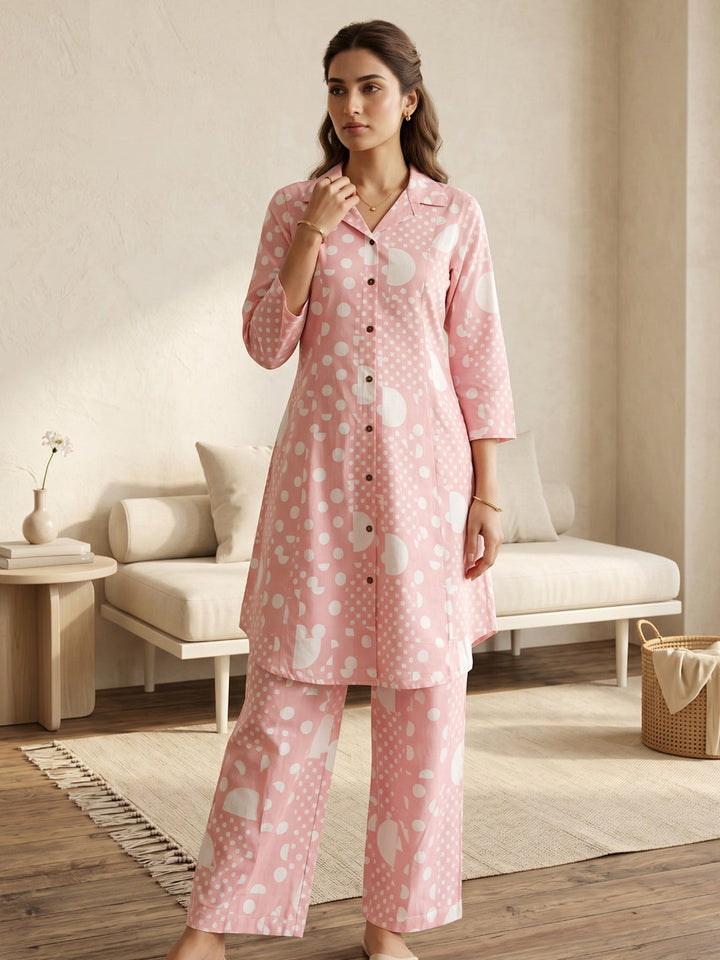 Peach Embroidered Cotton Blend Round Neck Straight Kurta With Pant