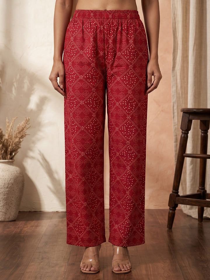 Red Embroidered Cotton Blend Kurta Set