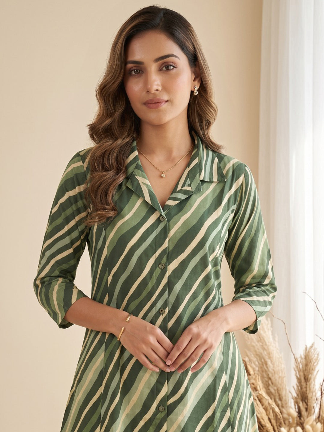 Green Printed Cotton Blend Kurta