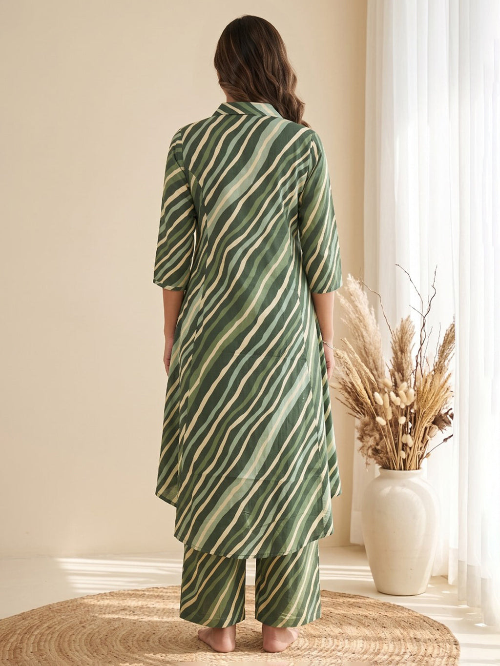 Green Printed Cotton Blend Kurta