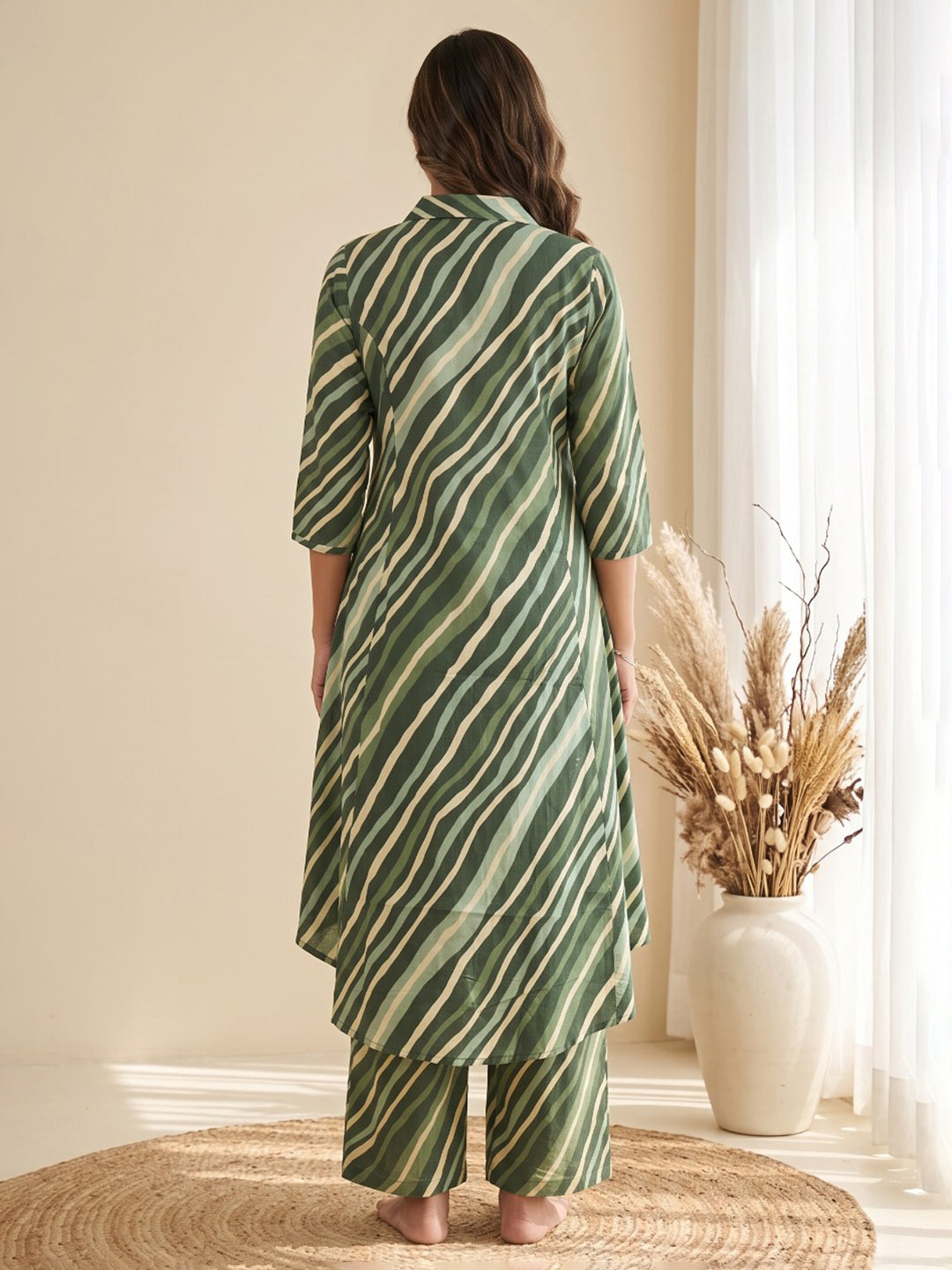 Green Printed Cotton Blend Kurta