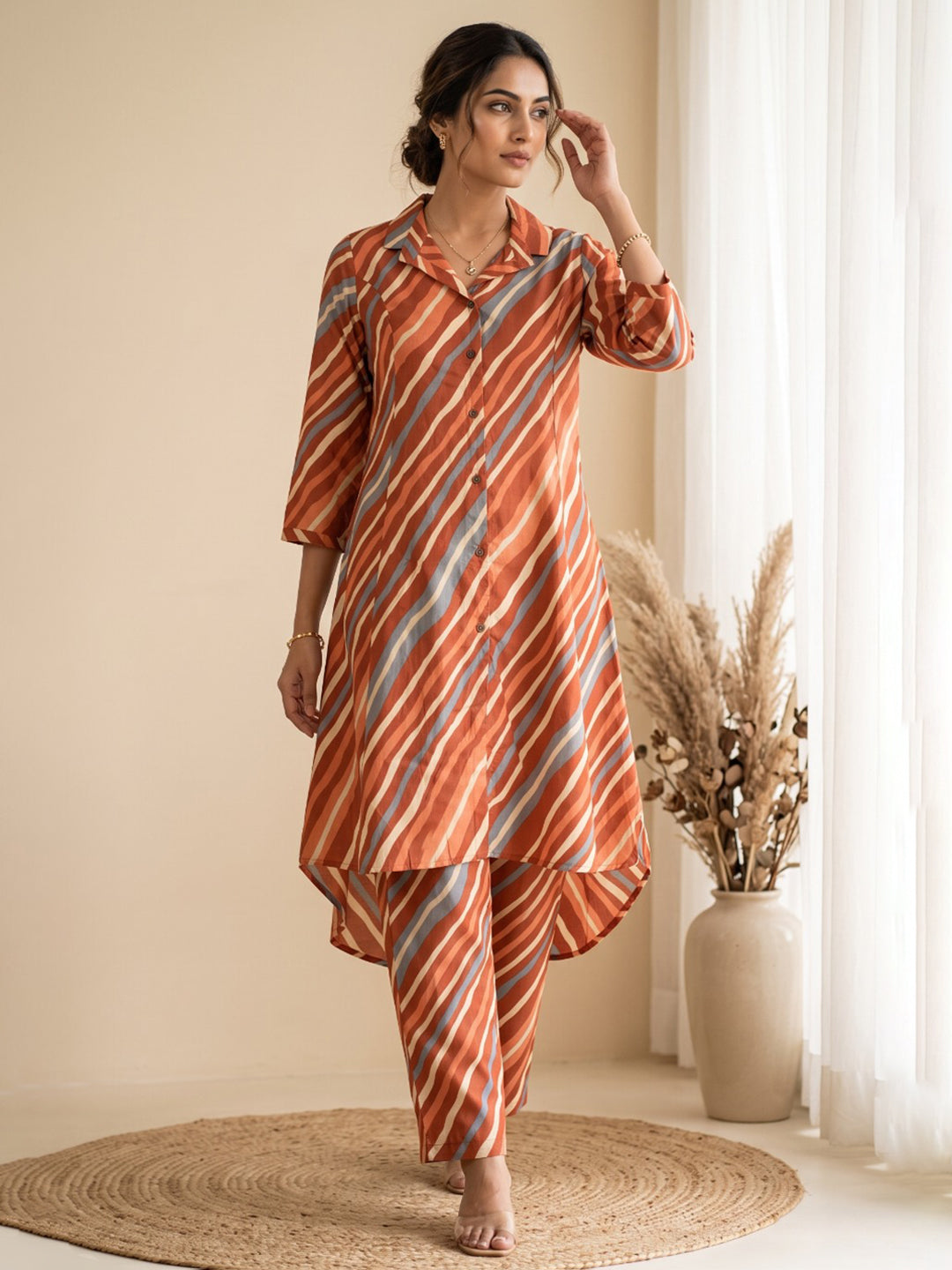 Red Printed Cotton Blend Kurta