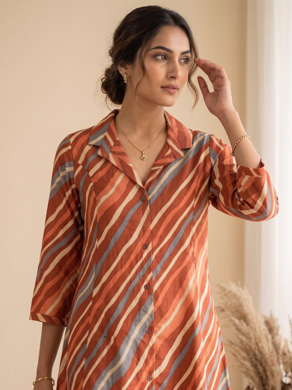 Red Printed Cotton Blend Kurta