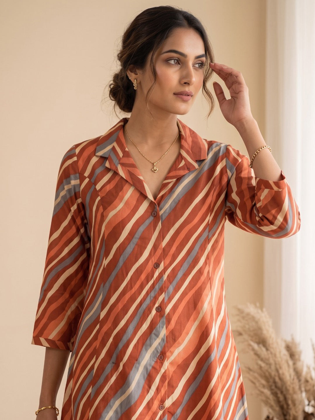 Red Printed Cotton Blend Kurta
