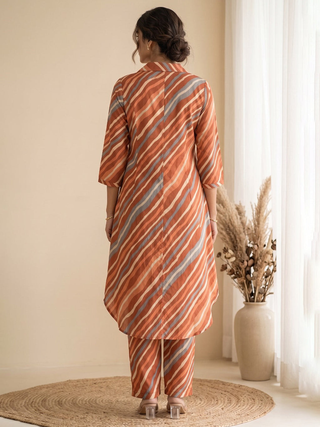 Red Printed Cotton Blend Kurta