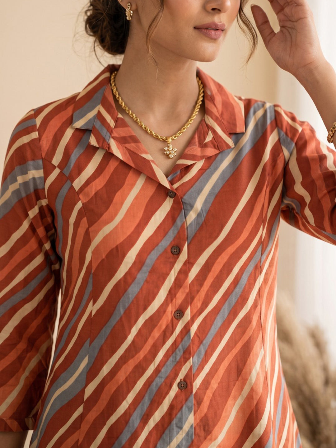 Red Printed Cotton Blend Kurta