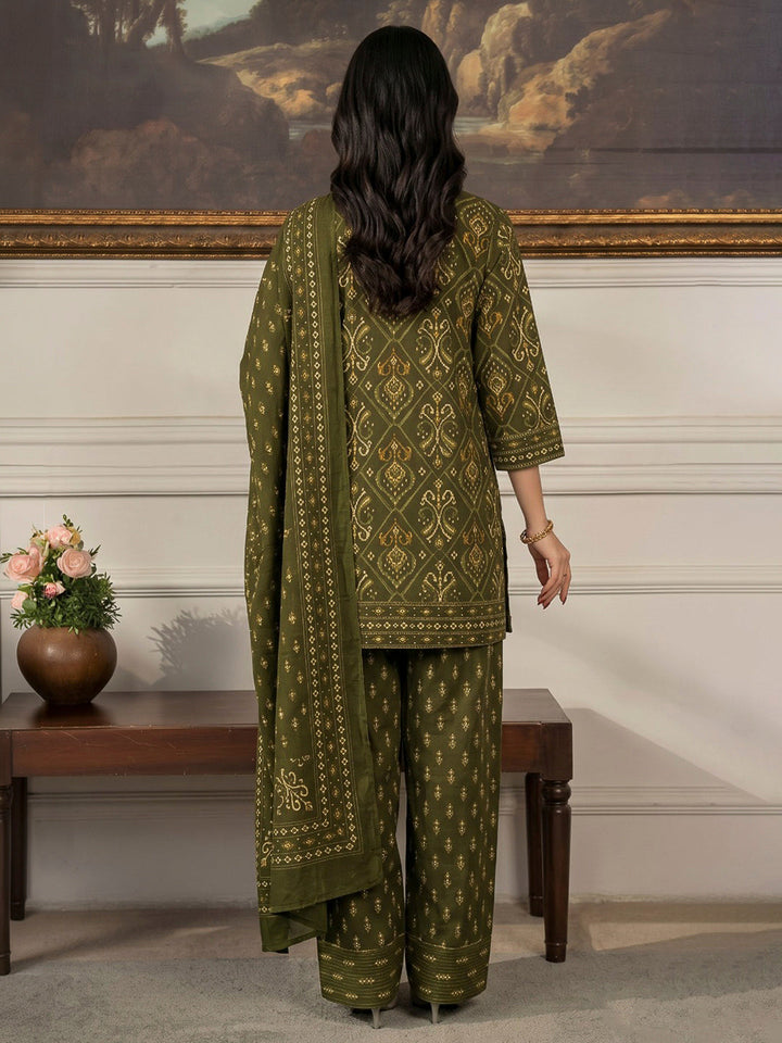 Green Printed Cotton Blend Kurta With Pant &amp; Dupatta