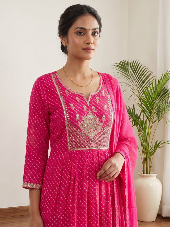 Pink Printed Cotton Blend Kurta With Pant &amp; Dupatta