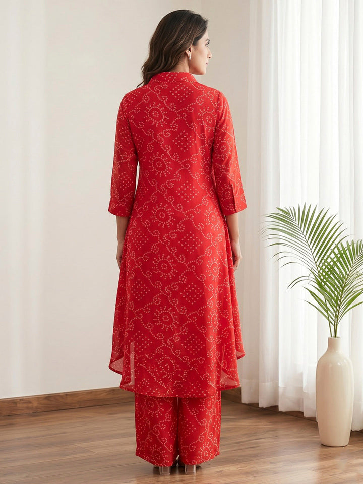 Red Printed Georgette Kurta Set