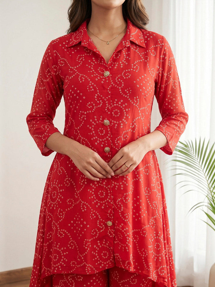Red Printed Georgette Kurta Set