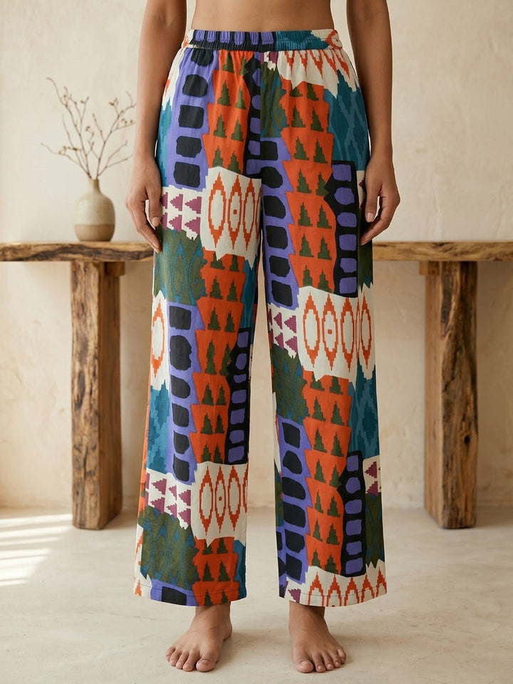 Red Printed Cotton Blend V Neck Straight Kurta With Pant