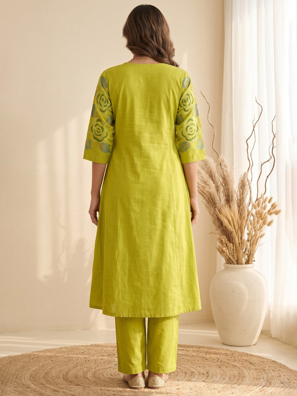Green Printed Cotton Blend Kurta