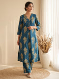 Blue Printed Cotton Blend Kurta