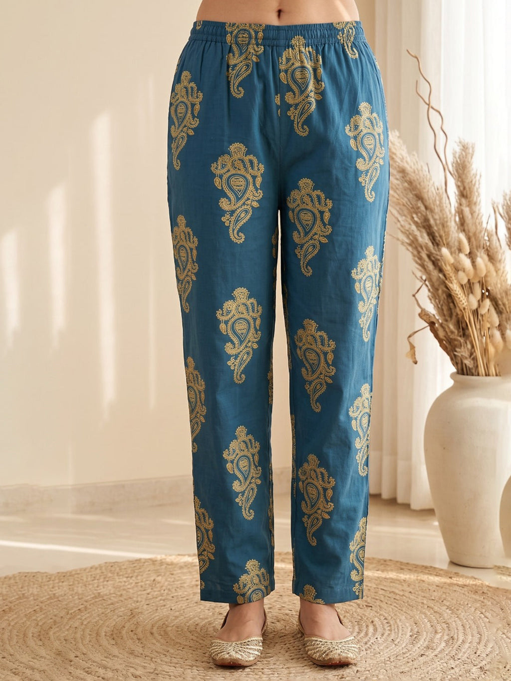 Blue Printed Cotton Blend Kurta