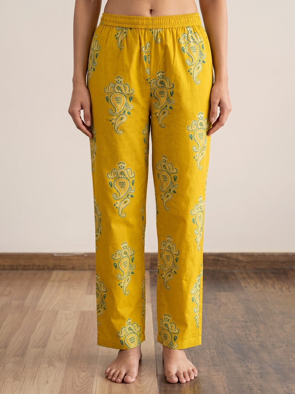 Yellow Printed Cotton Blend Kurta