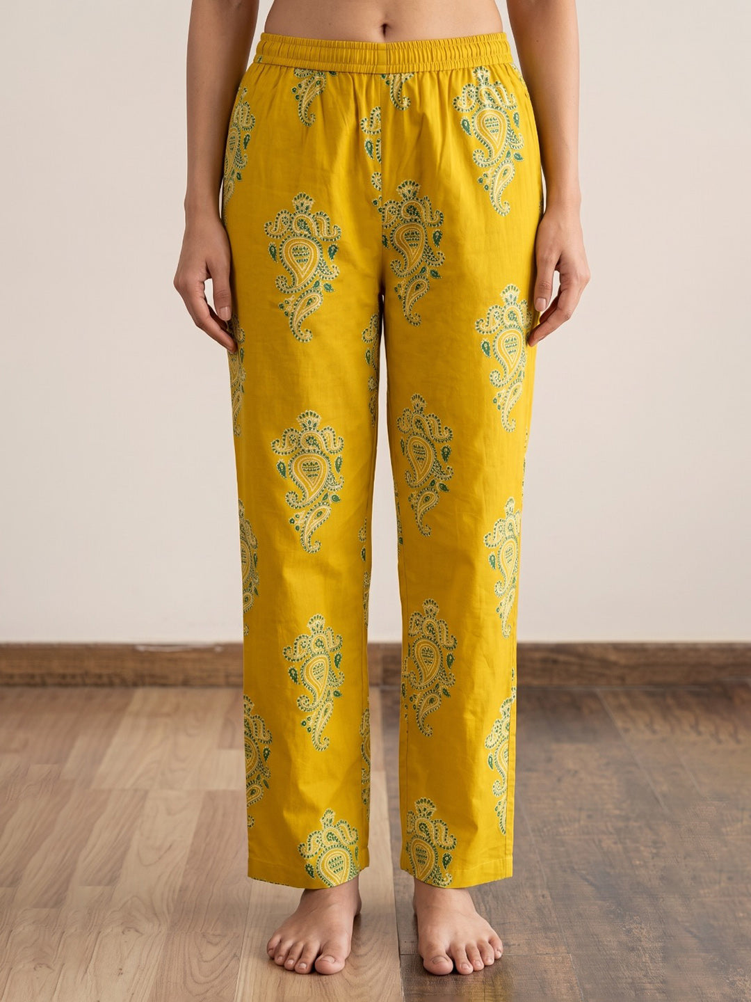 Yellow Printed Cotton Blend Kurta