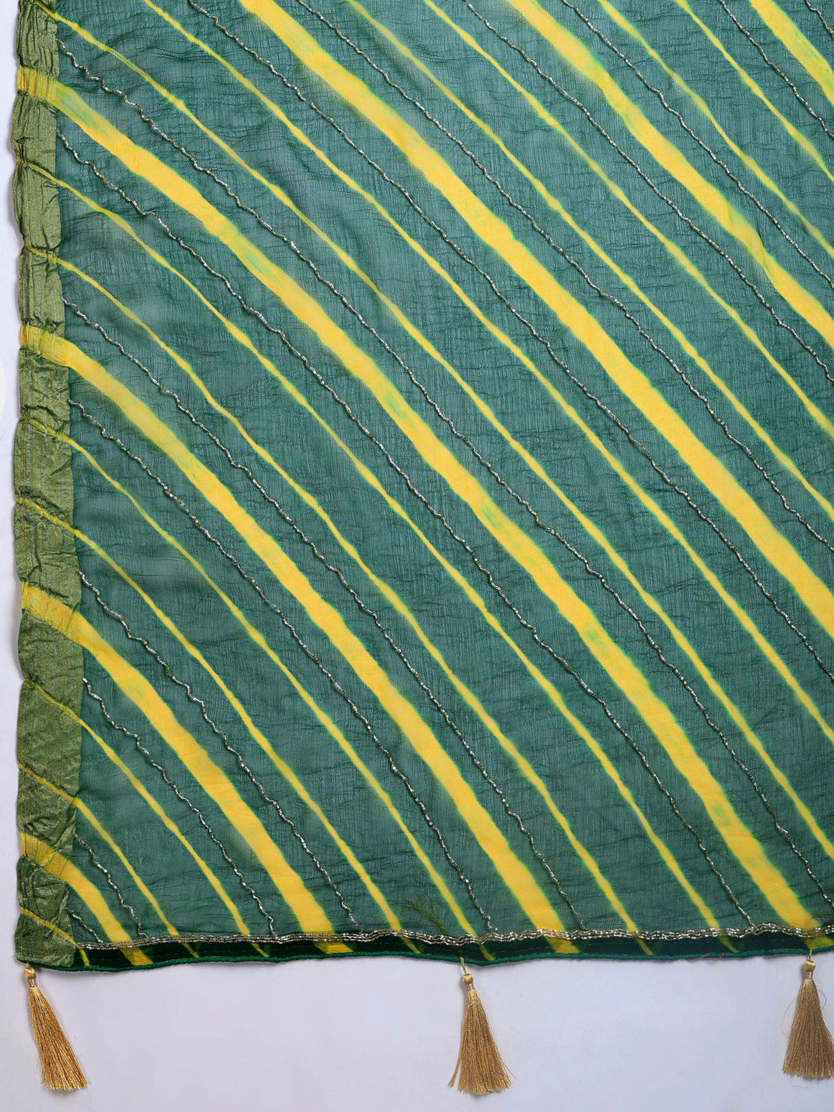 Bottle Green Embroidered Chiffon Saree