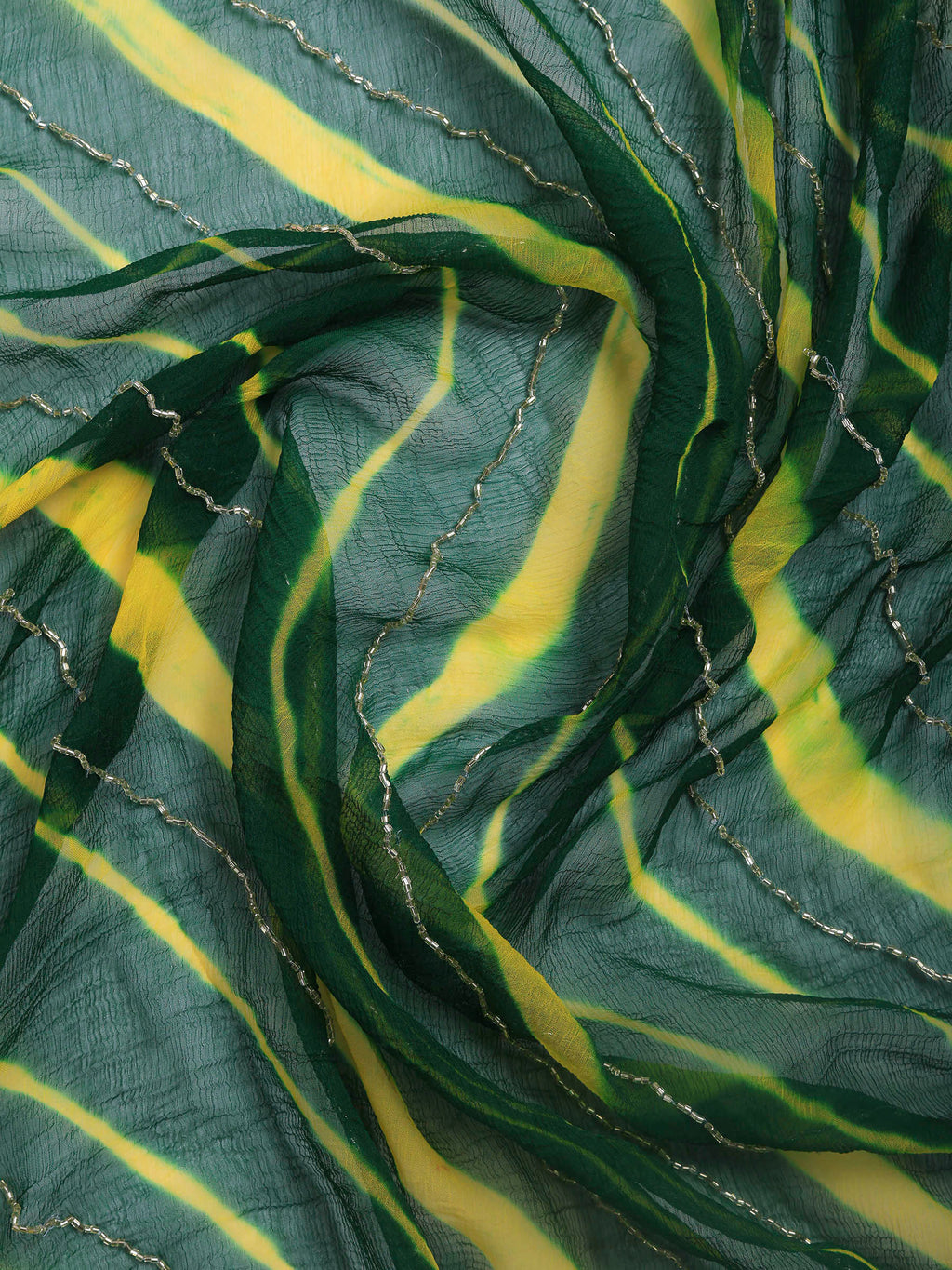 Bottle Green Embroidered Chiffon Saree