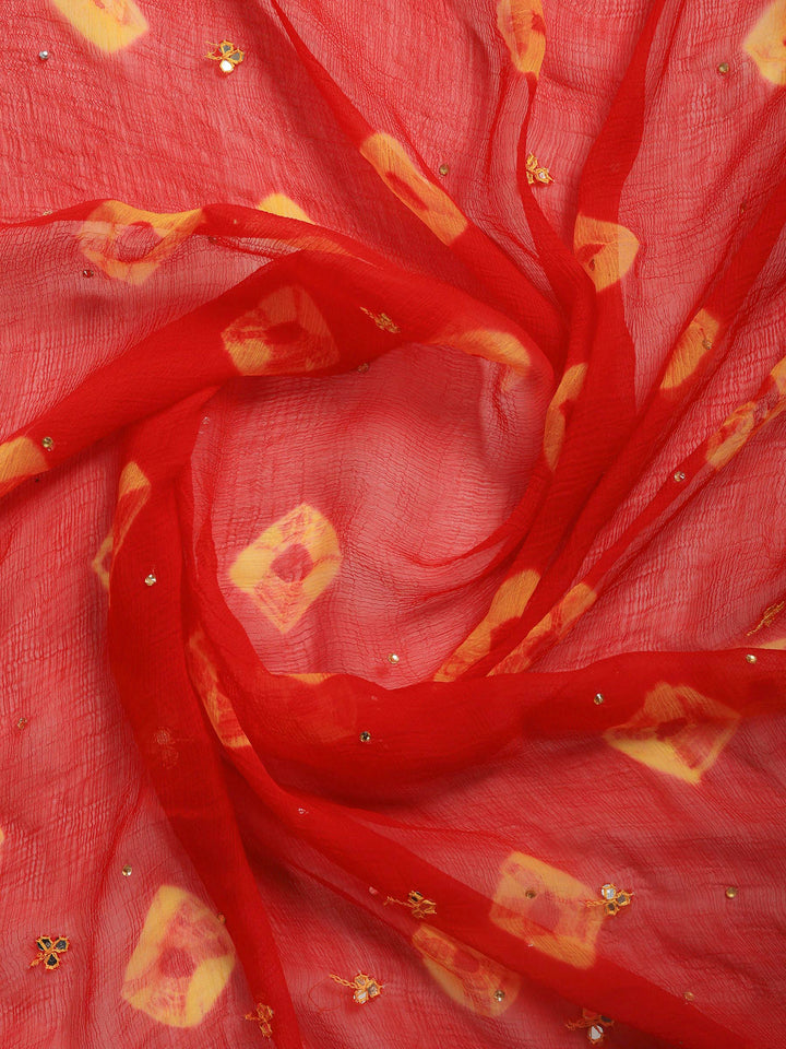 Red Embroidered Chiffon Saree