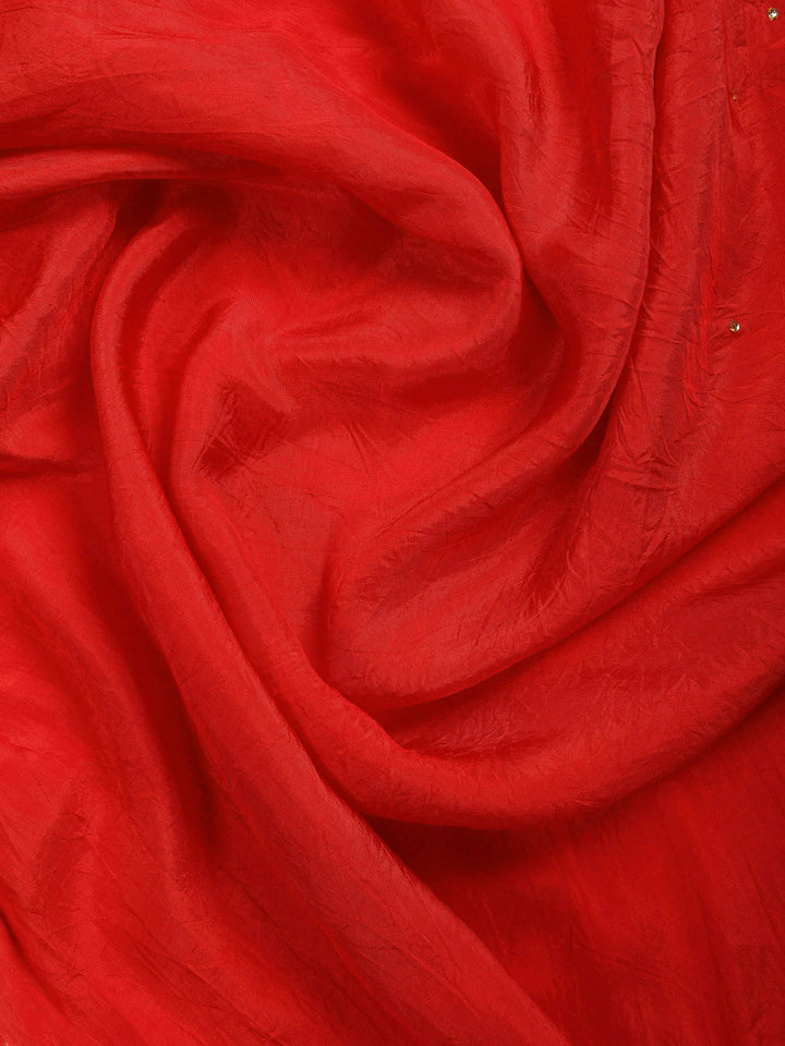 Red Embroidered Chiffon Saree