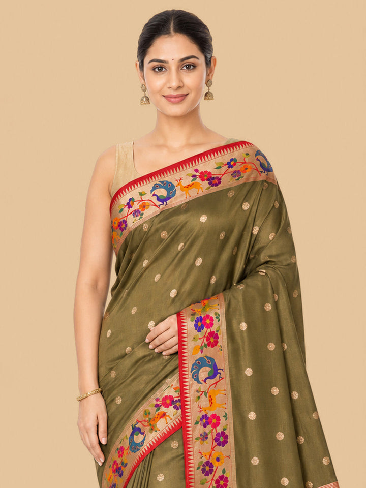 Mehandi Woven Design Art Silk Saree