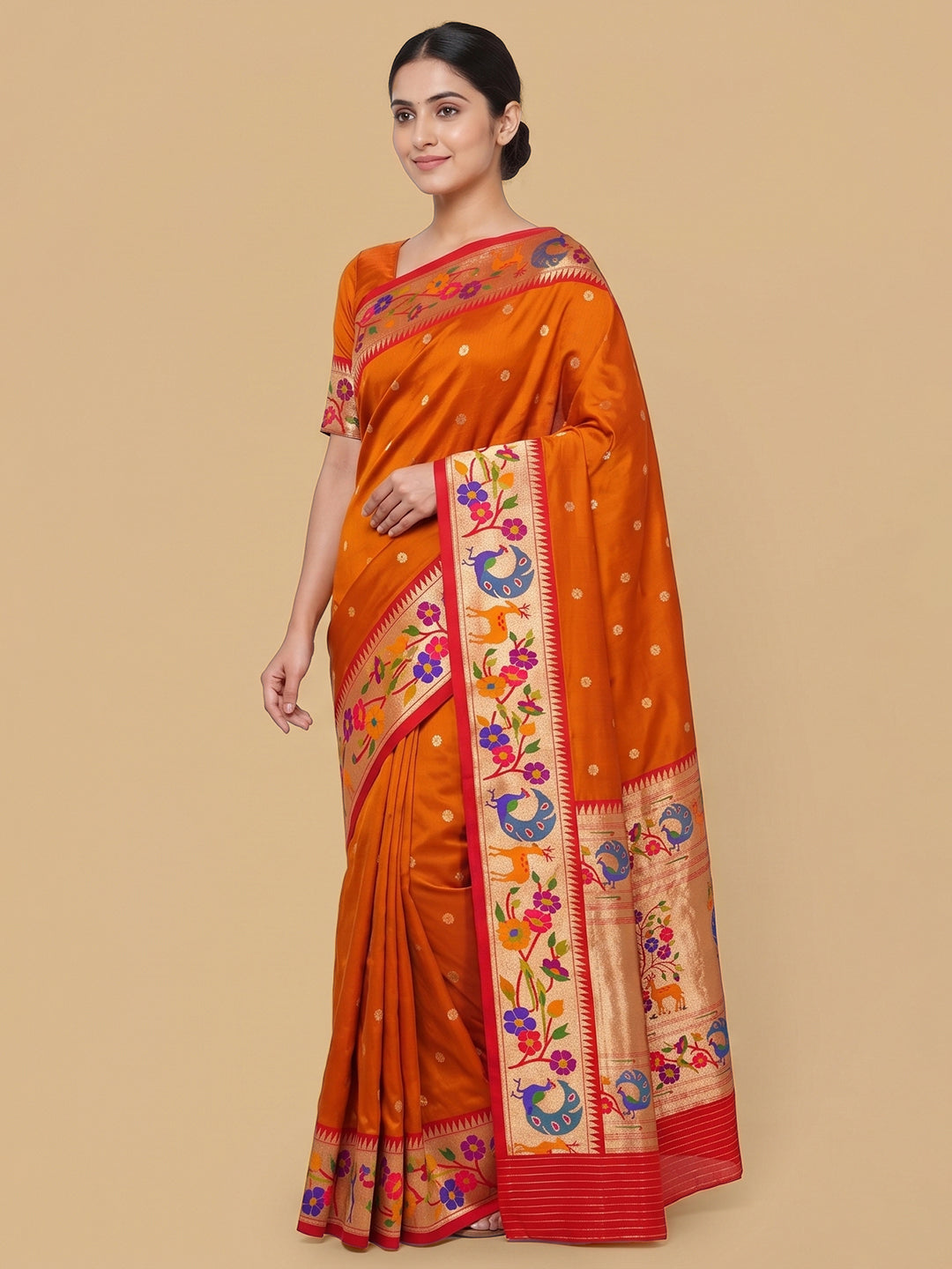 Orange Woven Design Art Silk Saree