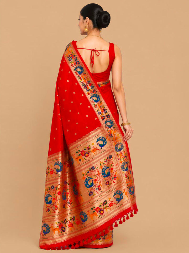 Red Woven Design Art Silk Saree