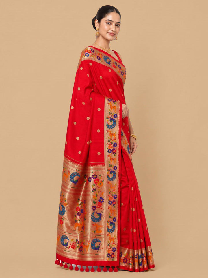 Red Woven Design Art Silk Saree