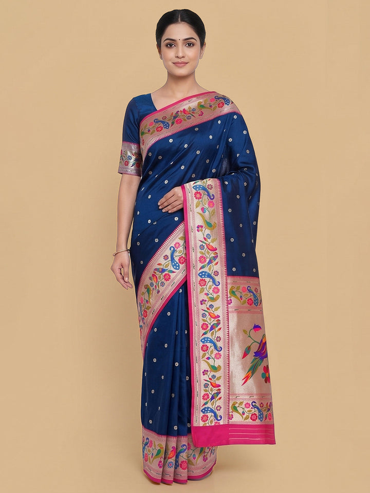 Navy-Blue Woven Design Art Silk Saree