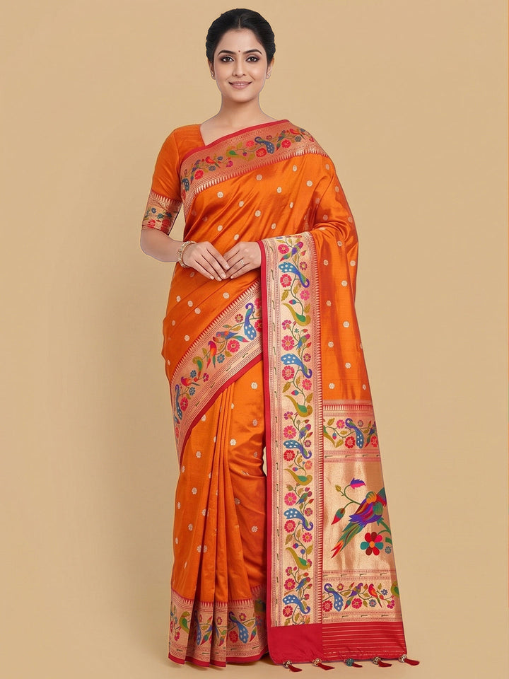 Orange Woven Design Art Silk Saree