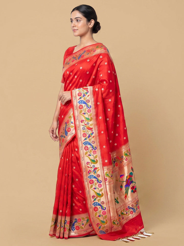 Red Woven Design Art Silk Saree