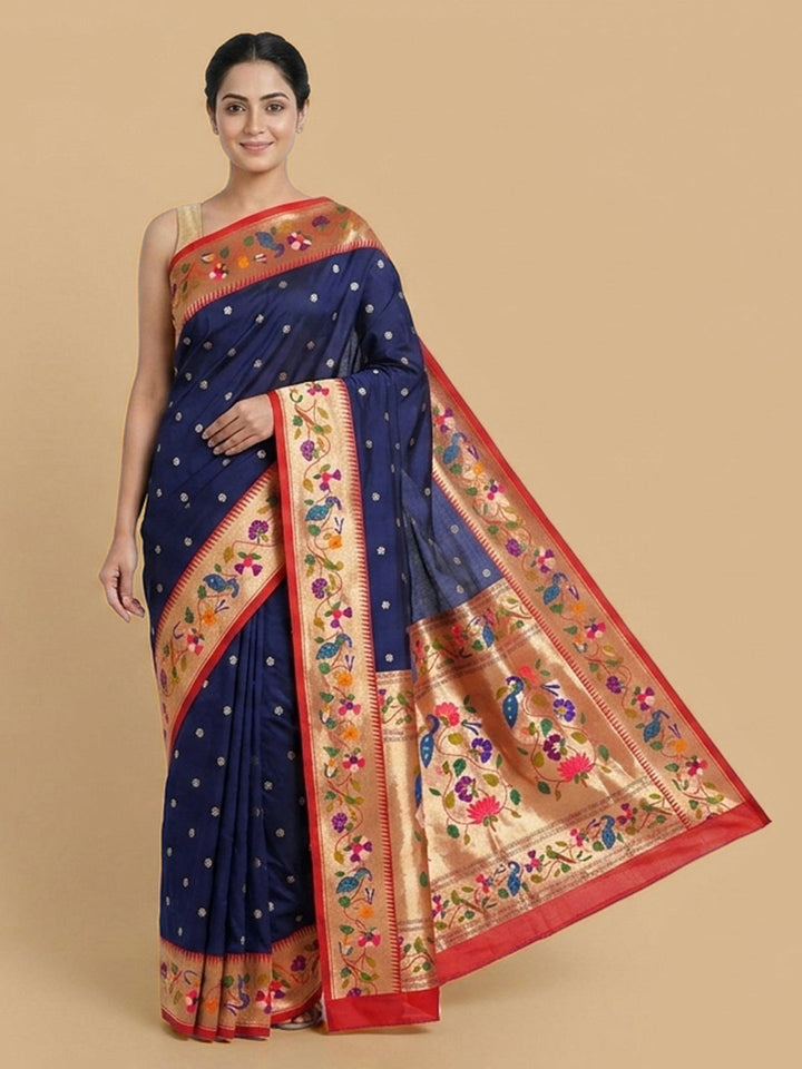 Navy-Blue Woven Design Art Silk Saree