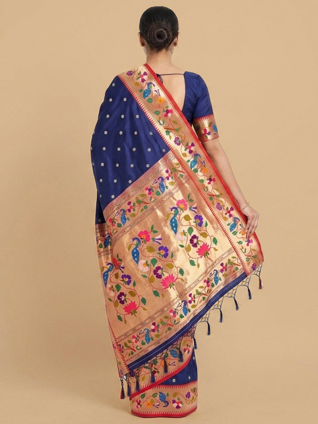 Navy-Blue Woven Design Art Silk Saree