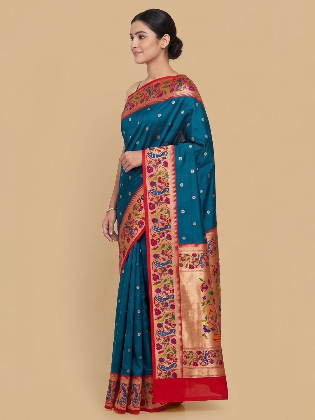 Peacock-Blue Woven Design Art Silk Saree