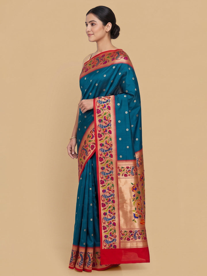Peacock-Blue Woven Design Art Silk Saree