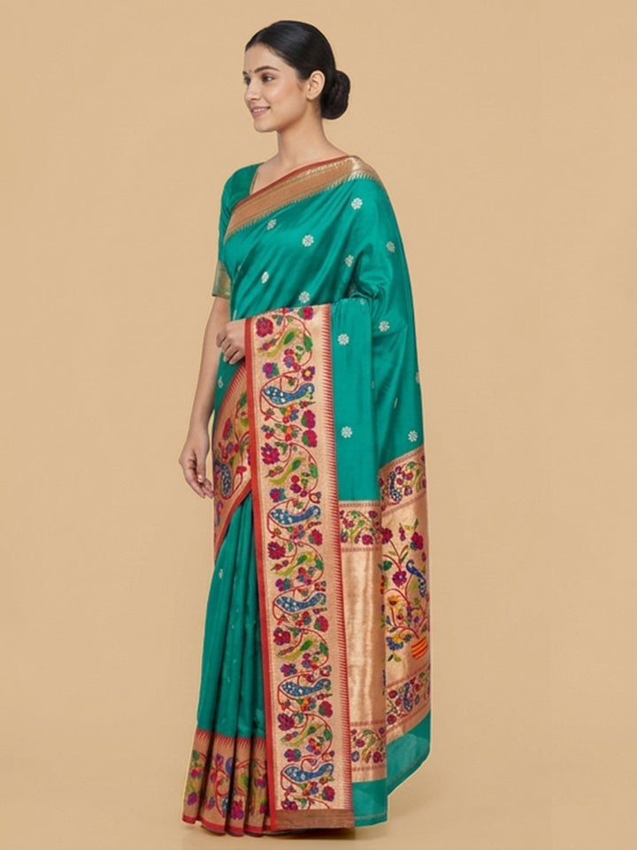 Rama-Green Woven Design Art Silk Saree