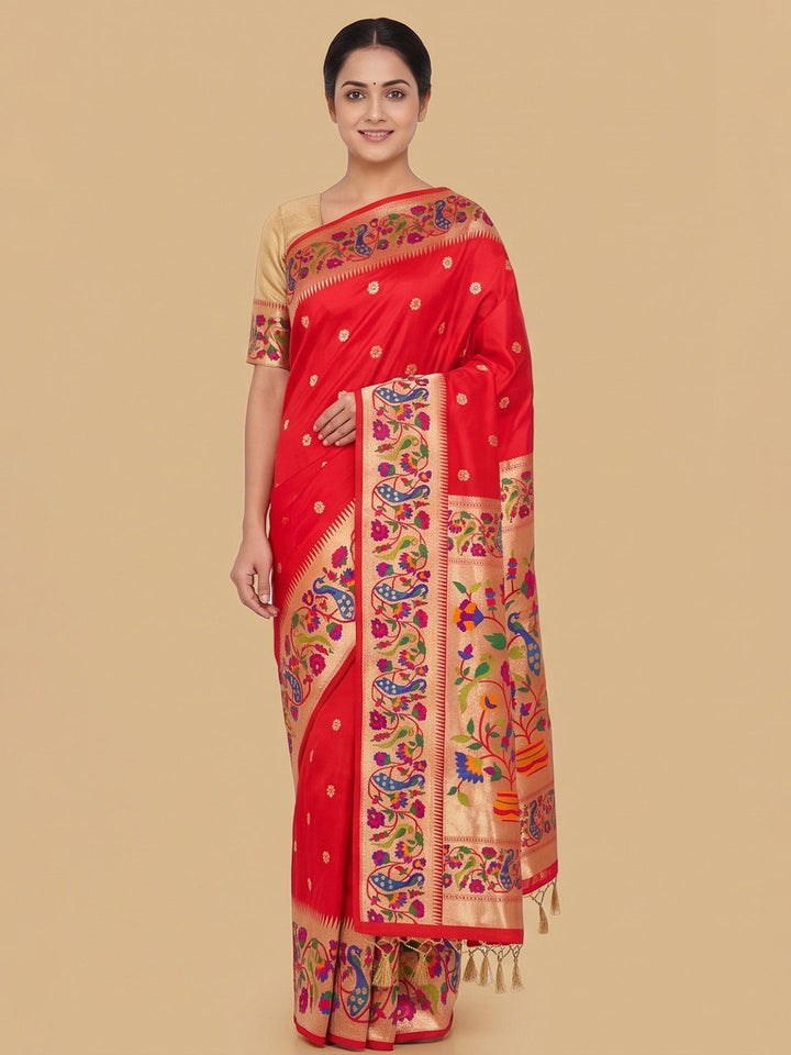 Red Woven Design Art Silk Saree