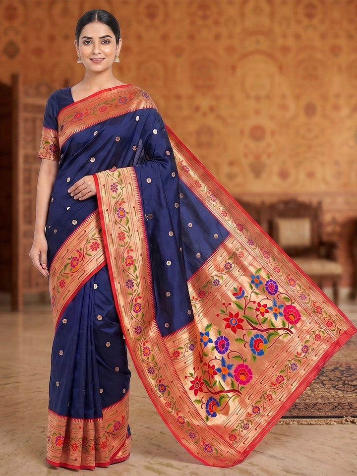 Navy-Blue Woven Design Art Silk Saree