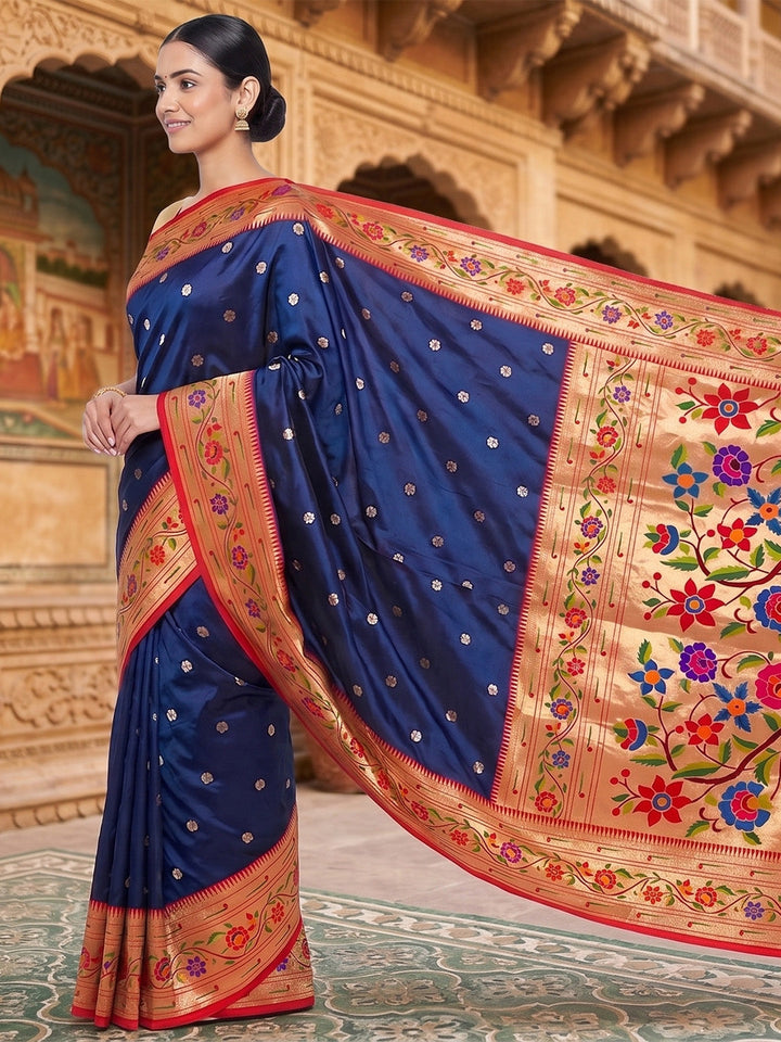 Navy-Blue Woven Design Art Silk Saree