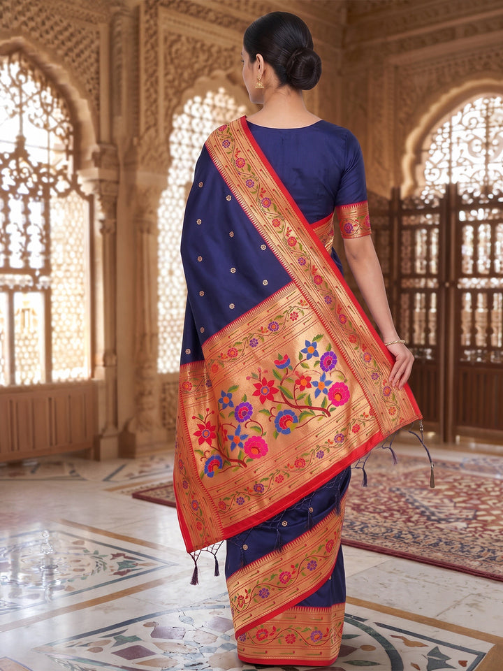 Navy-Blue Woven Design Art Silk Saree