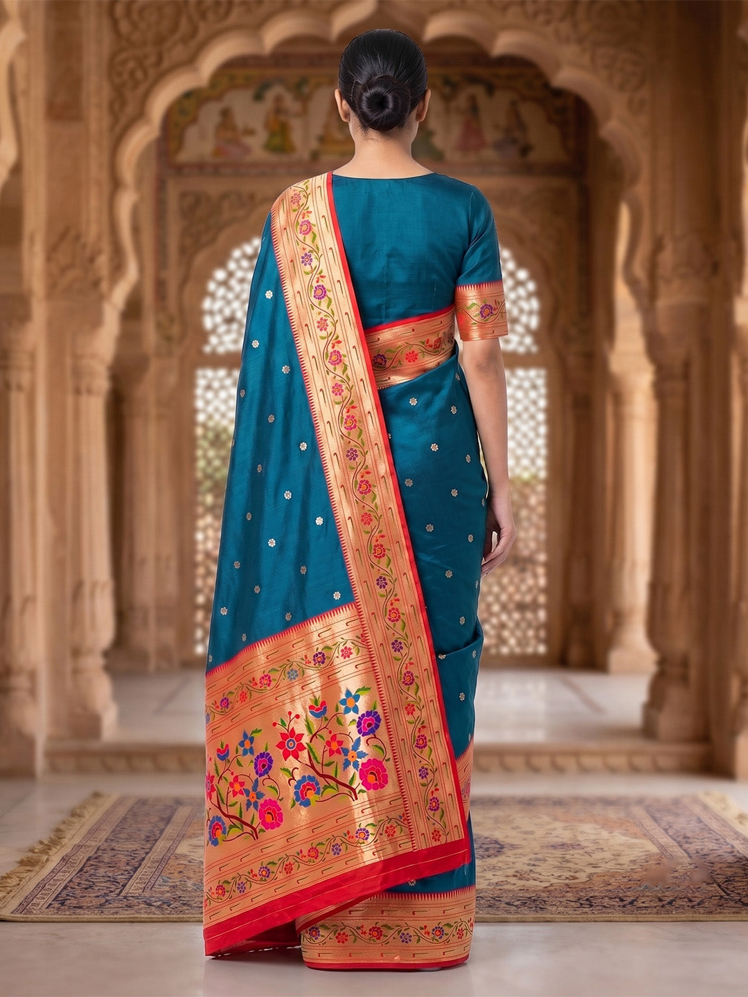 Peacock-Blue Woven Design Art Silk Saree
