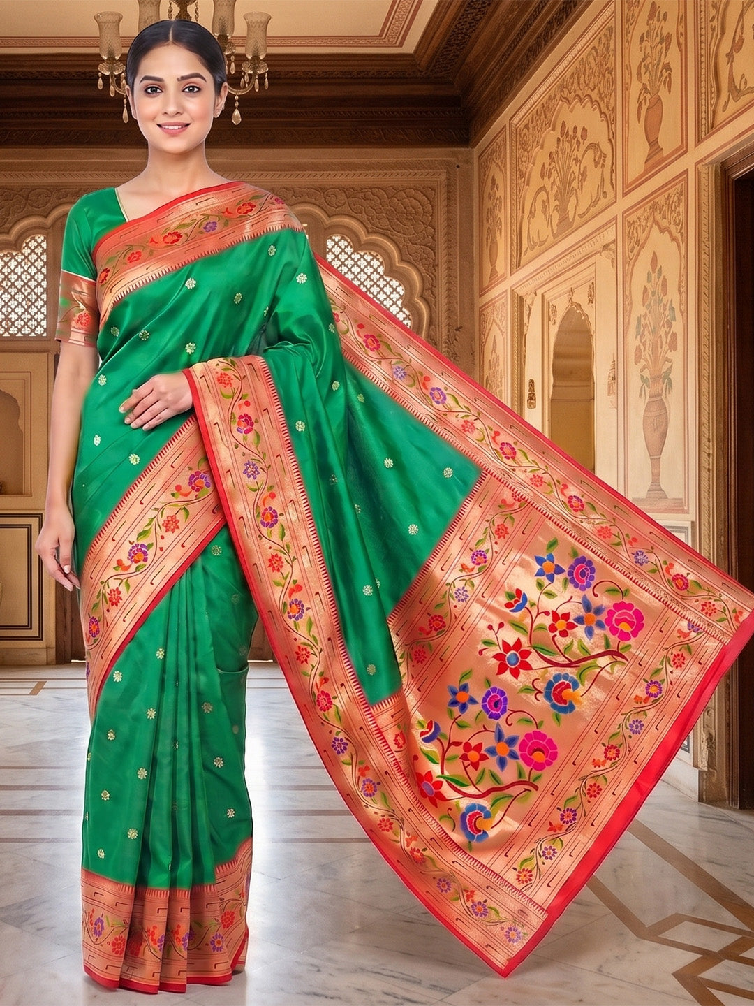 Rama-Green Woven Design Art Silk Saree