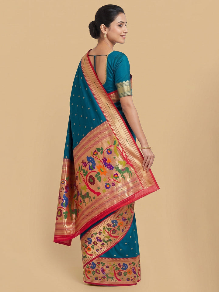 Peacock-Blue Woven Design Art Silk Saree