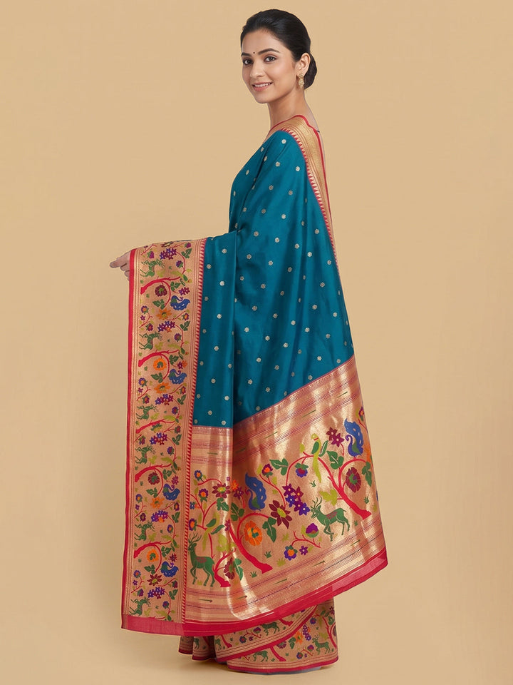 Peacock-Blue Woven Design Art Silk Saree