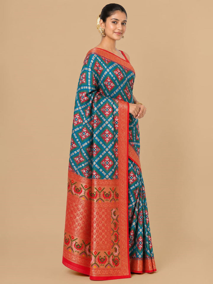 Dark-Blue Woven Design Art Silk Saree