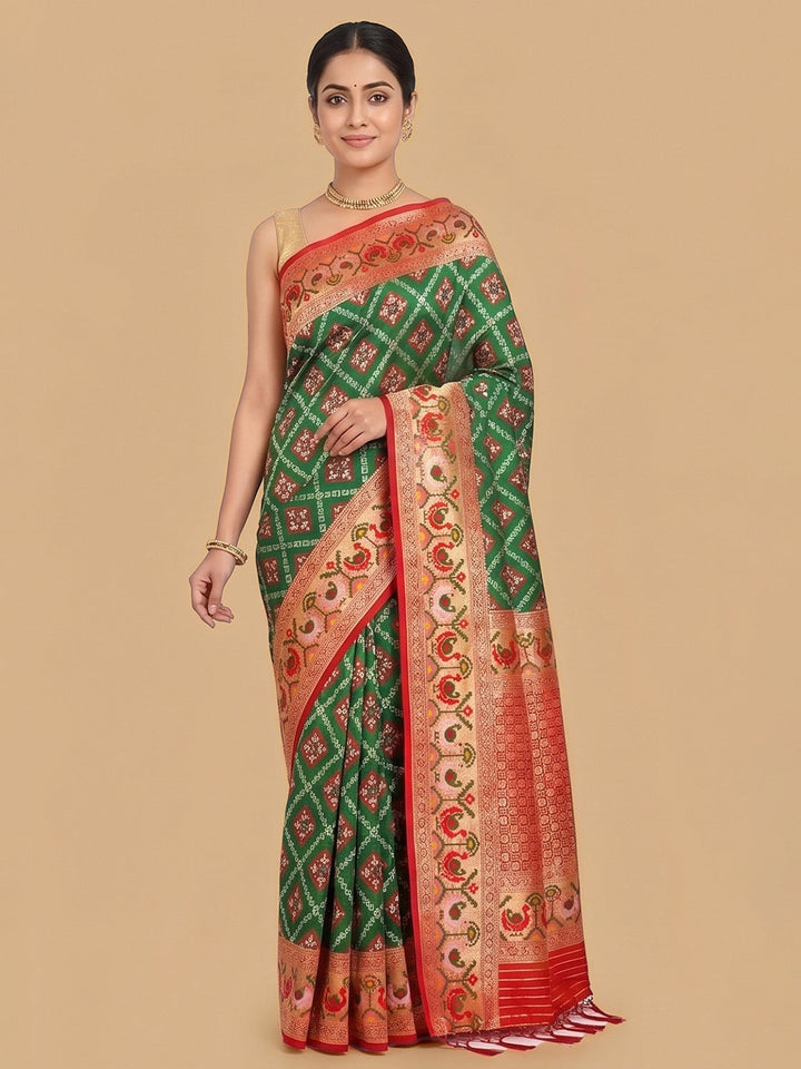 Dark-Green Woven Design Art Silk Saree